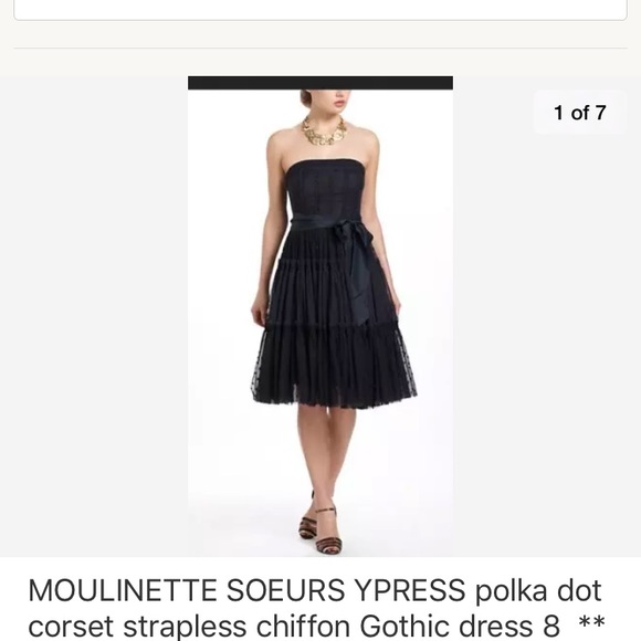 ANTHRO chiffon polka dot boned strapless dress 8 - Picture 1 of 7